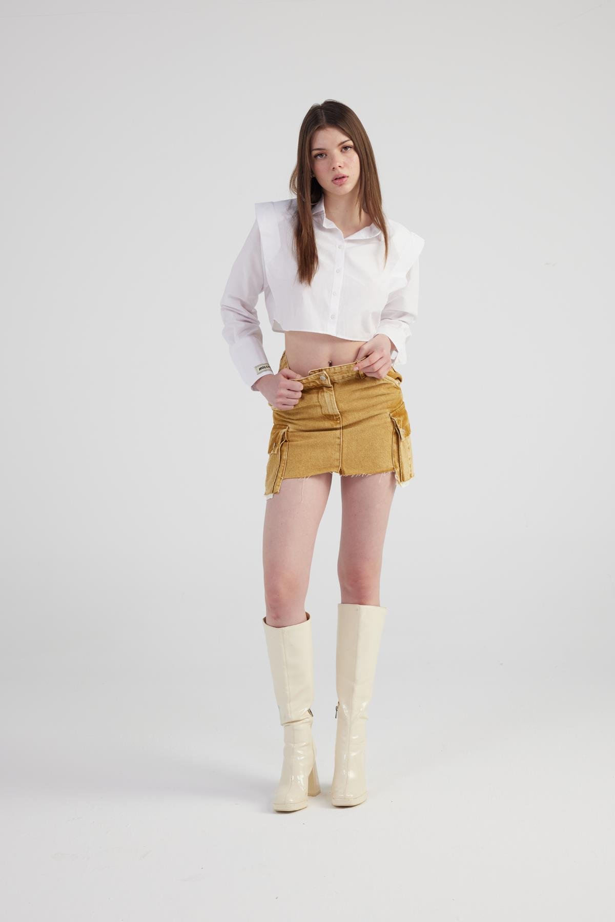 Rusted Jean Skirt Camel