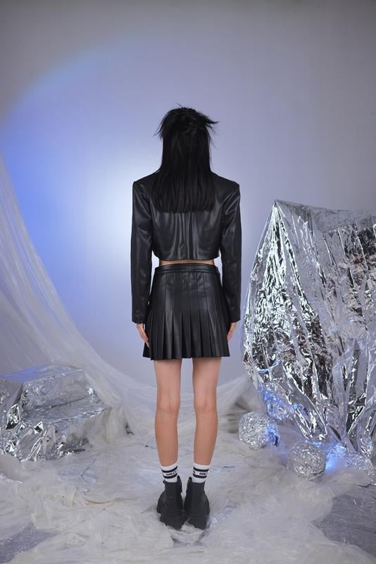 College Leather Skirt Black