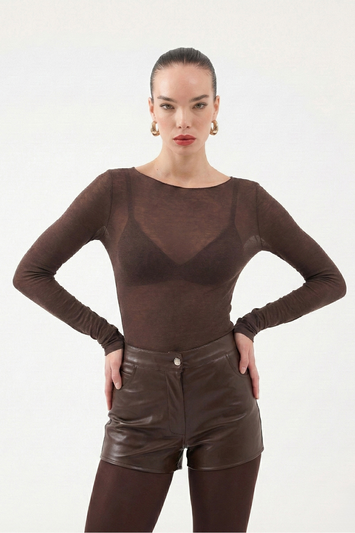 Kayık Yaka Ultra Soft Nikki Kaşmir Bluz Kahve