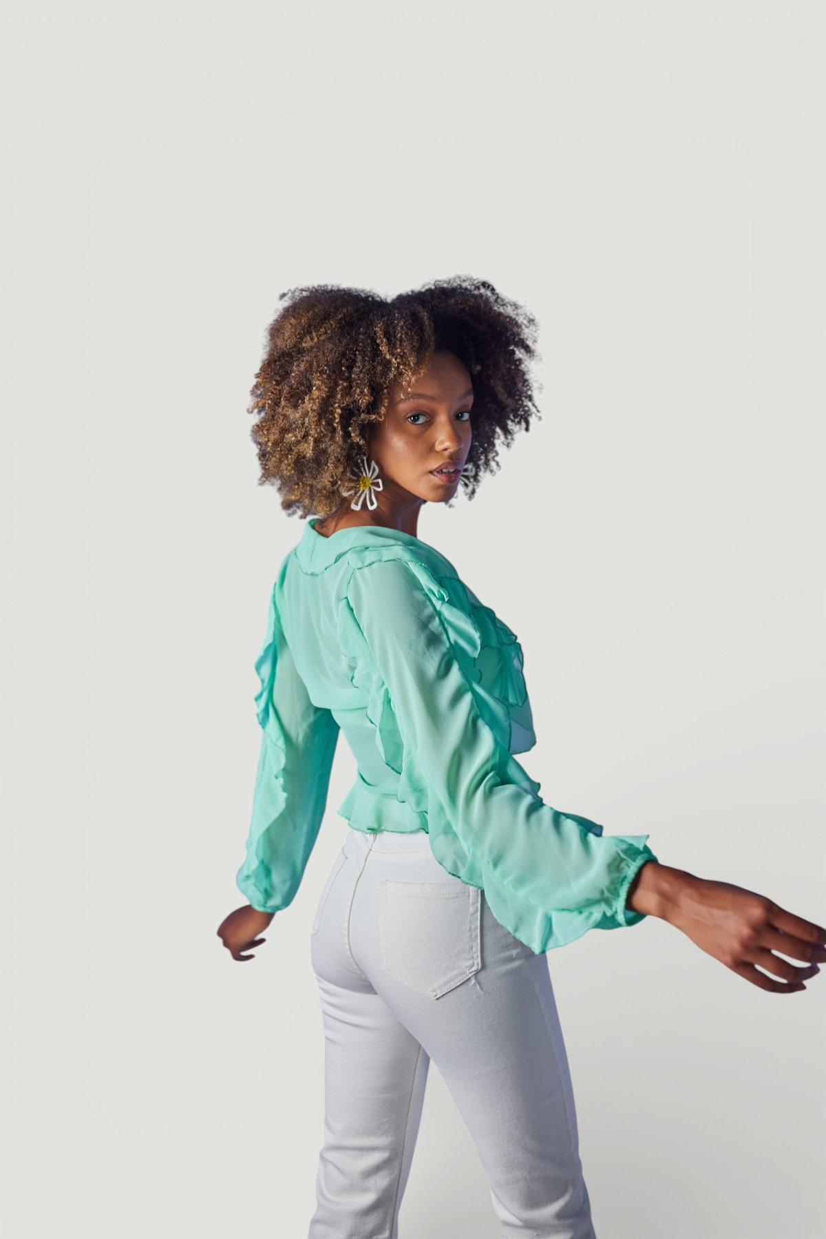Crop Model Bağlamalı Kol Detaylı Elsa Bluz Yeşil
