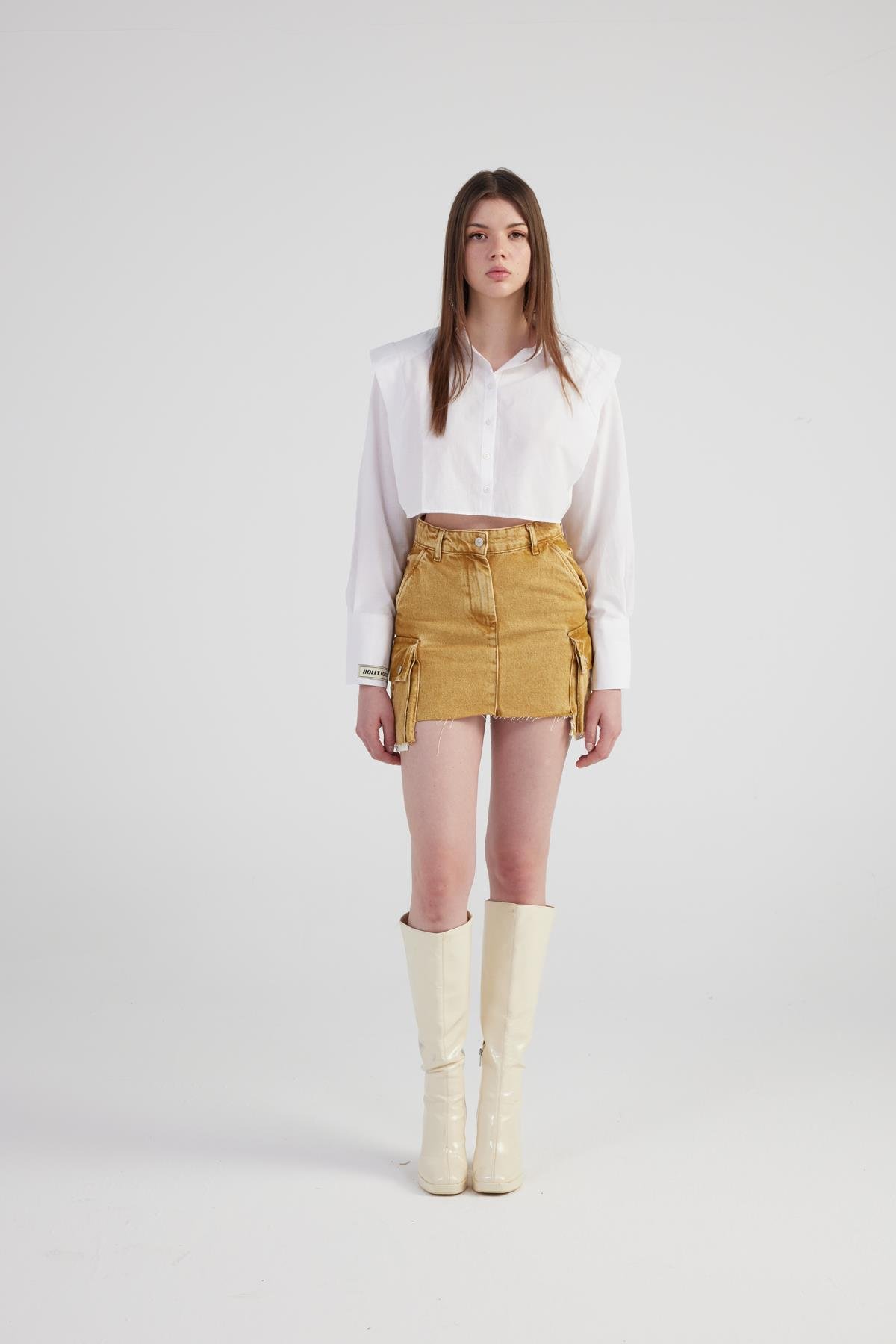 Rusted Jean Skirt Camel