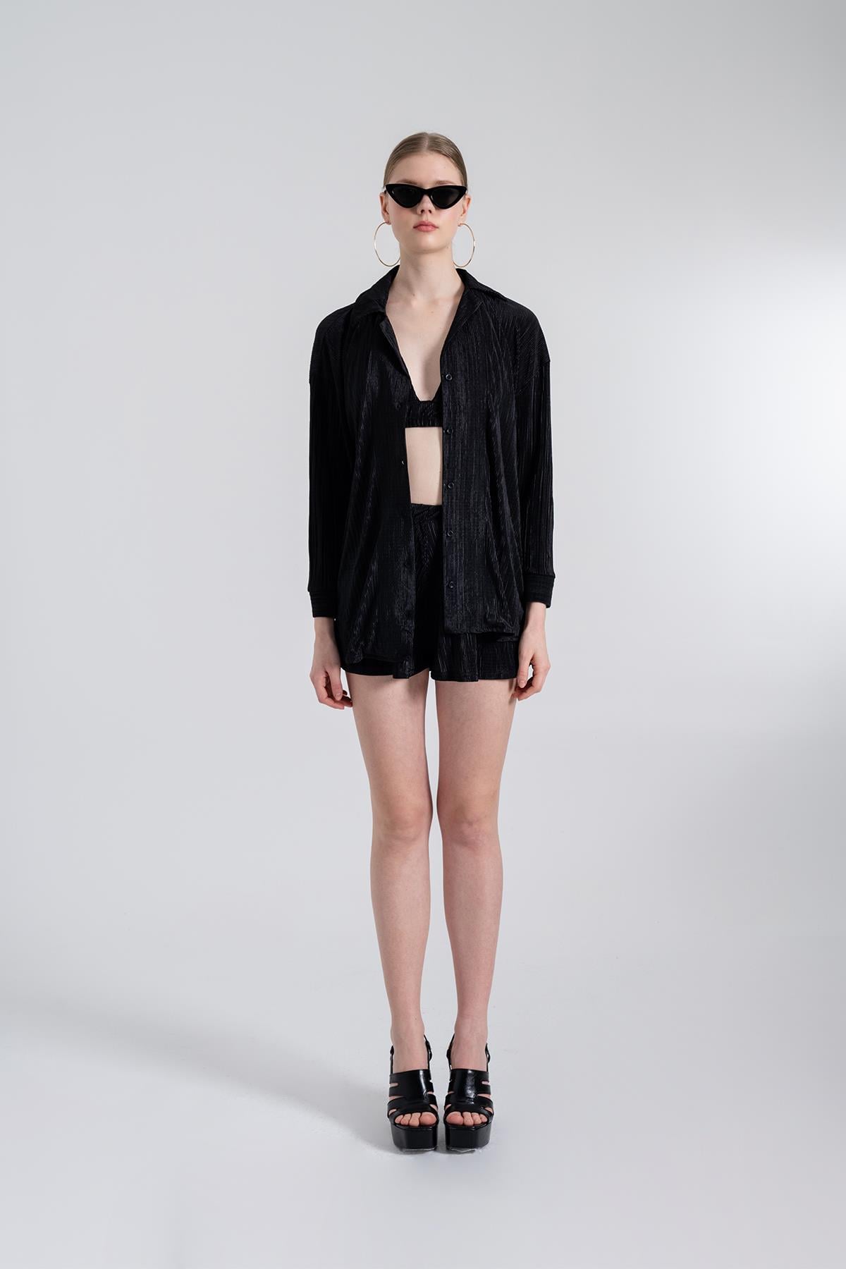 Oversize Düğme Kapamalı Comfy Oversize Gömlek Siyah