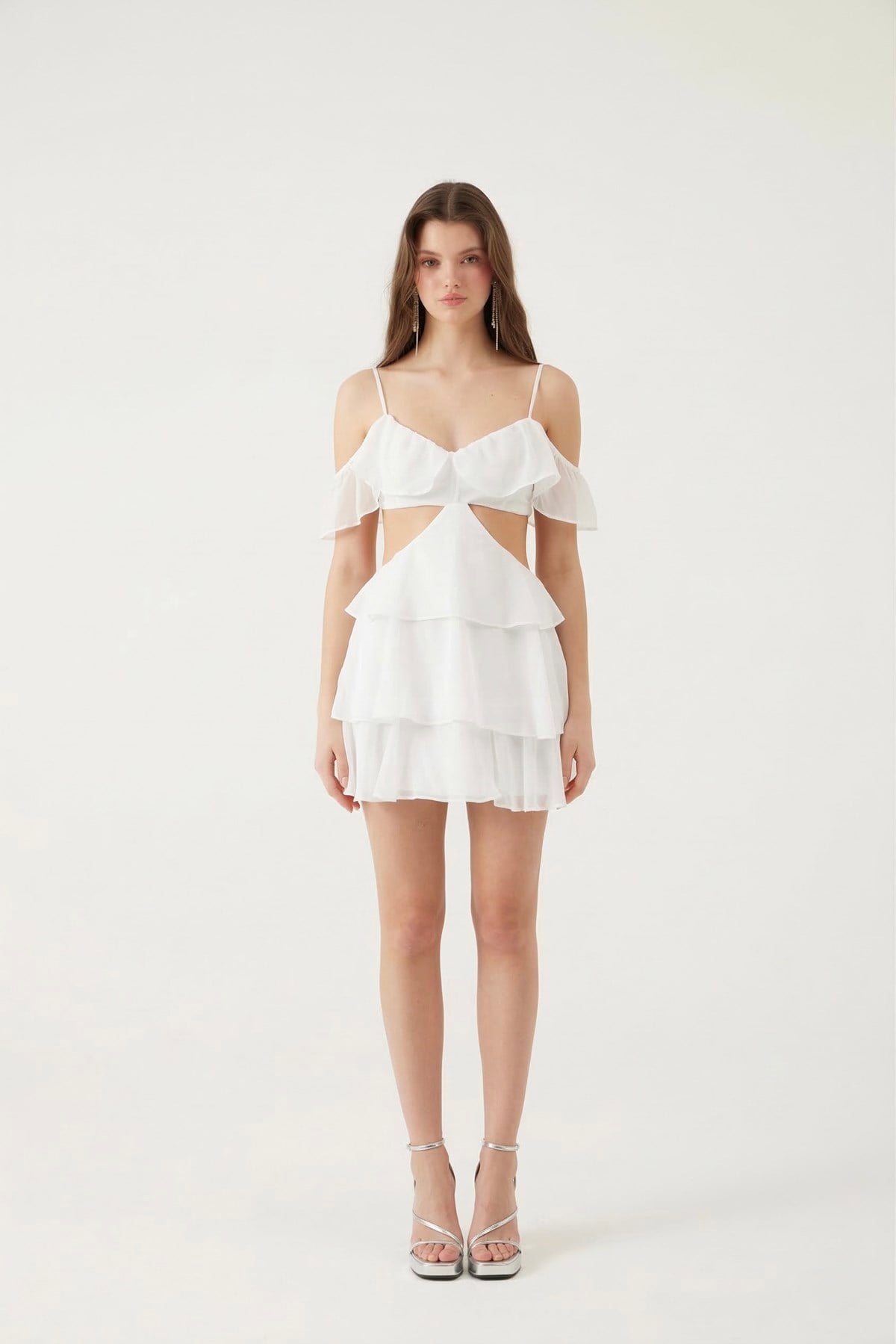 Mini Boy Dekolteli Açık Omuz Detaylı Ruby Elbise Beyaz