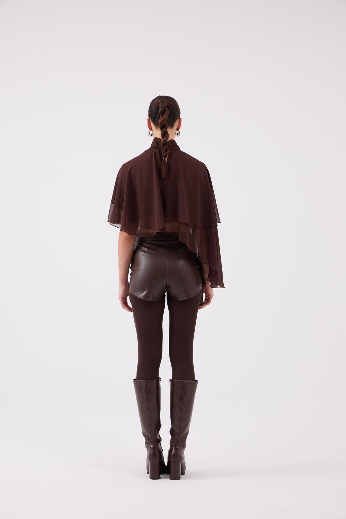 High Waist Mini Meghan Leather Shorts Brown