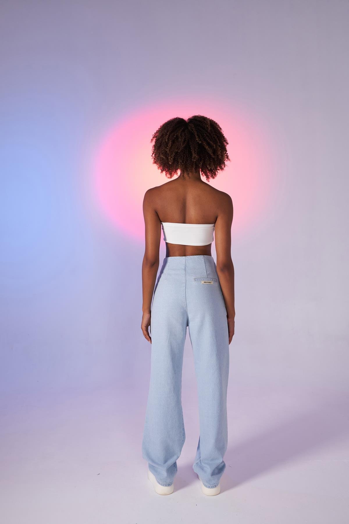 Yüksek Bel Yırtık ve Kemer Detaylı Viento Jean Pantolon Mavi