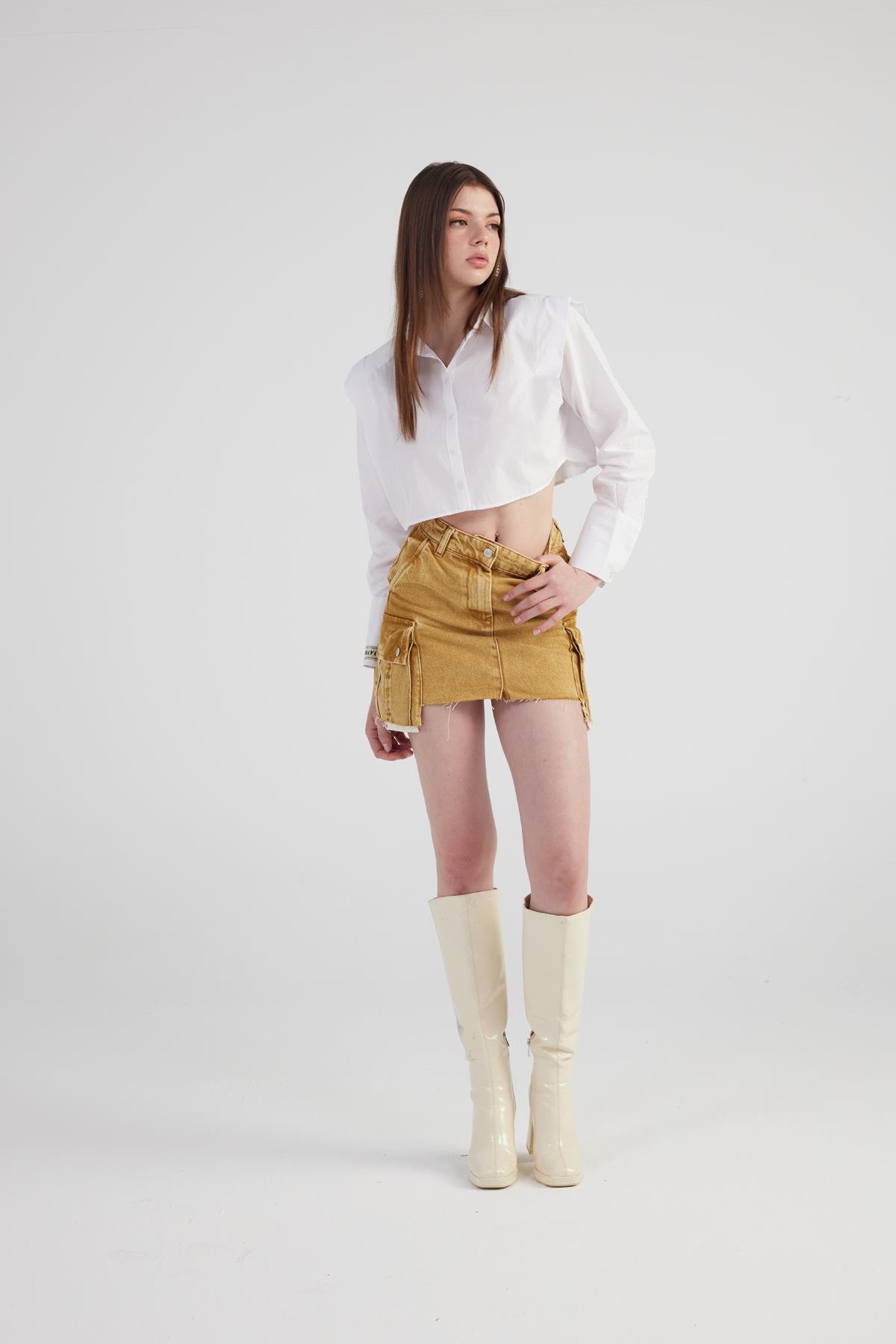 Rusted Jean Skirt Camel