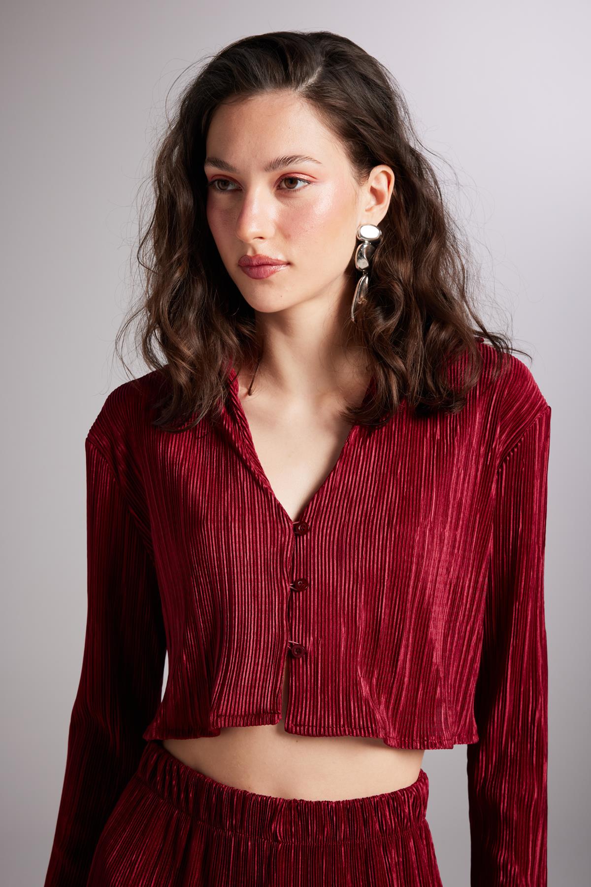 Comfy Crop Shirt Claret Red