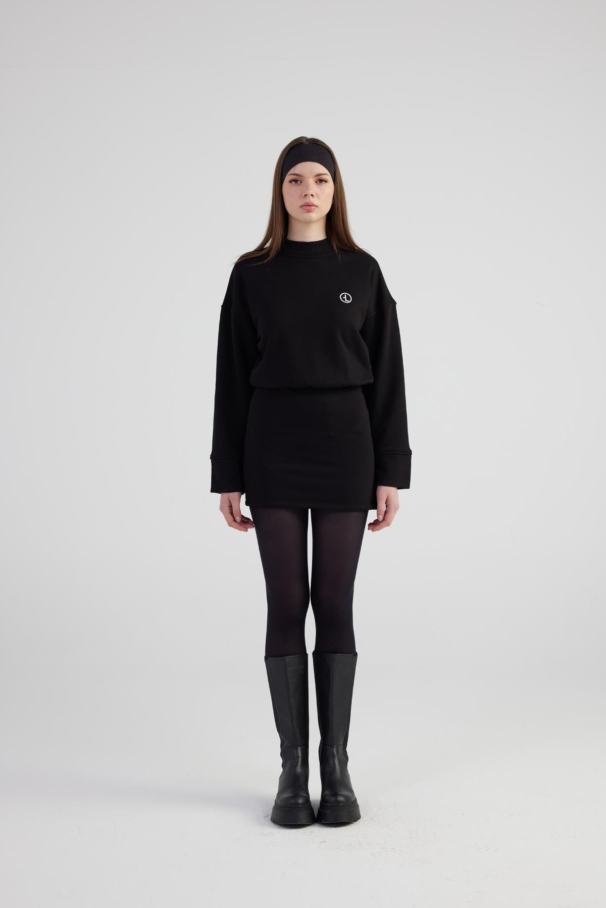 Yırtmaçlı Dokuma Kumaş Mini Claire Elbise Siyah