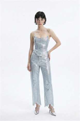 Glossy Jean Trousers Blue