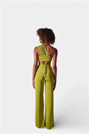 Yüksek Bel Bağlama Detaylı Beatrice Pantolon Yeşil