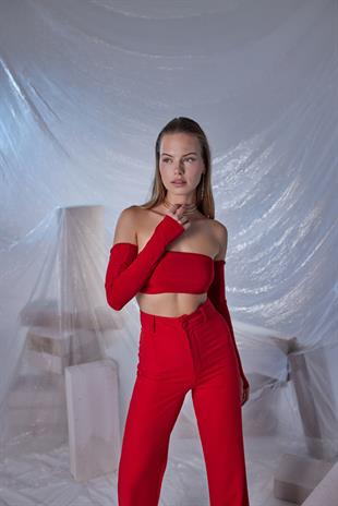 Straplez Model Noir Bluz Kırmızı