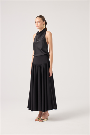 Fermuarlı Uzun Elenor Etek Siyah