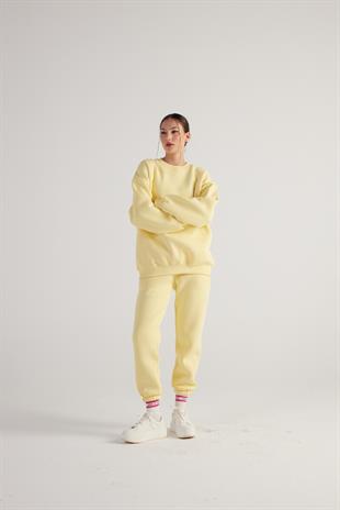 3 İplik Şardonlu Uzun Kol Bisiklet Yaka Fine Sweatshirt Sarı