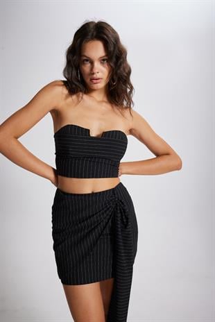 Gloplu Çizgili Norma Büstiyer Siyah