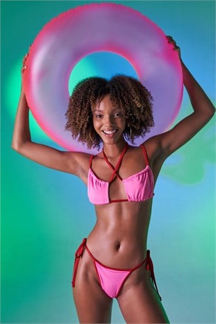 Kontrast Biyeli Emma Bikini Üstü Pembe