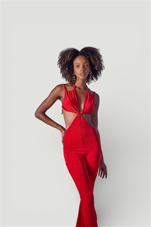 İspanyol Kesim Bel Bağlamalı Diana Tulum Kırmızı