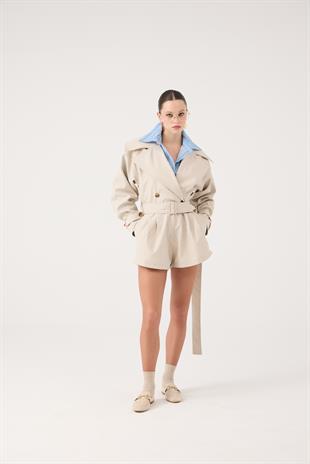 Trençkot Görünümlü Kemerli Regan Tulum Bej
