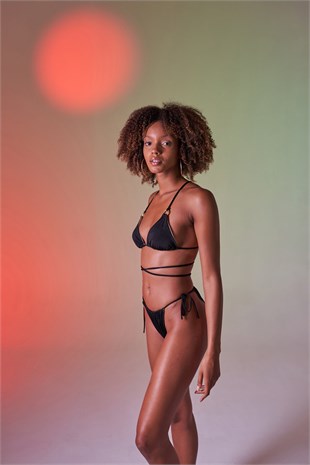 Bağcıklı U Kesim Brezilya Model Slim Delphi Bikini Altı Siyah