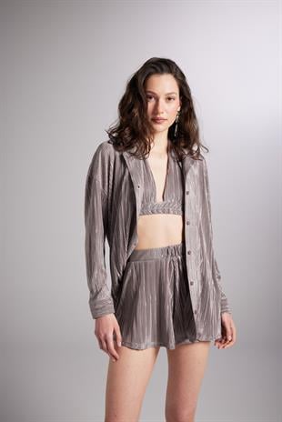 Düğme Kapamalı Comfy Oversize Gömlek Vizon