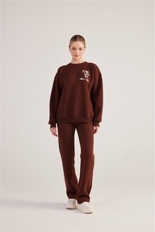 Oversize Kesim Unisex Gaslighting Sweatshirt Kahve