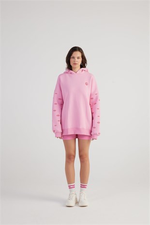 Oversize Kapüşonlu Unisex Eye Sweat Pembe