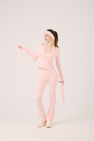 Bağlamalı Crop Kesim Ellen Bolero Pembe