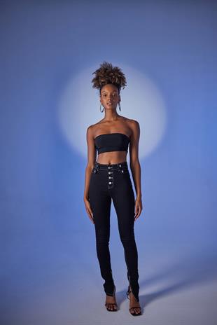 Split Jean Trousers Black