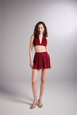 Beli Lastikli Mini Comfy Şort Bordo