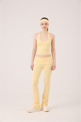 Beli Kıvrımlı Flare Ellen Tayt Pantolon  Sarı