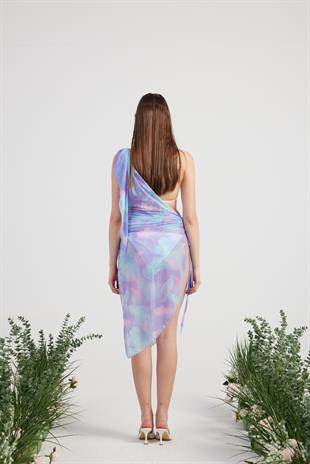 Özel Aksesuarlı Tek Omuzlu Tül Helen Pareo Lila