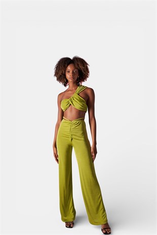 Omuz Detaylı Beatrice Crop Yeşil