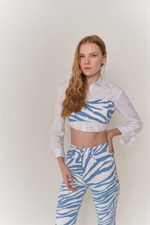 Desenli Blues Büstiyer Mavi