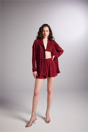 Beli Lastikli Mini Comfy Şort Bordo