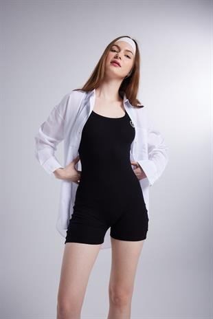 Cepli Oversize Kesim Lovesize Gömlek Beyaz