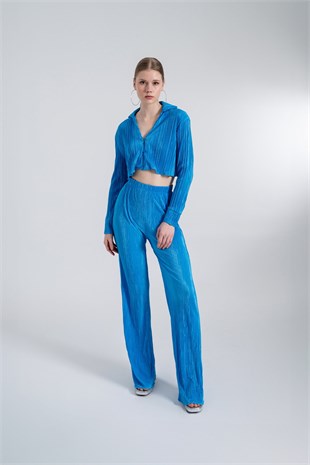 Beli Lastikli Esnek Comfy Pantolon Mavi