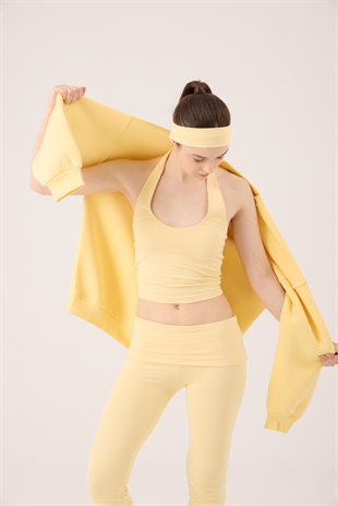 Beli Kıvrımlı Flare Ellen Tayt Pantolon  Sarı