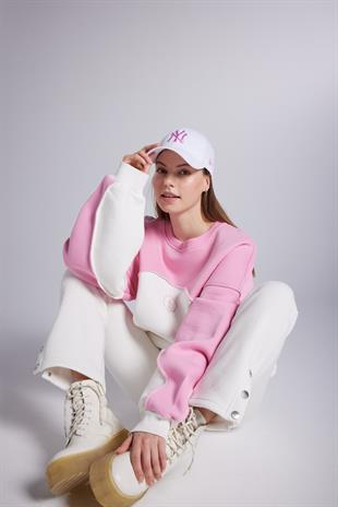 Şardonlu 3 İplik Kumaş Logolu Oversize Nola Sweatshirt Beyaz