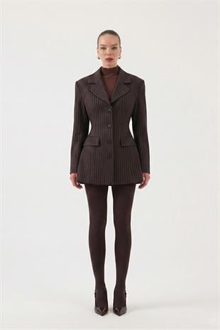 Karen Striped Slim-Fit Blazer Jacket in Brown (Beltless)