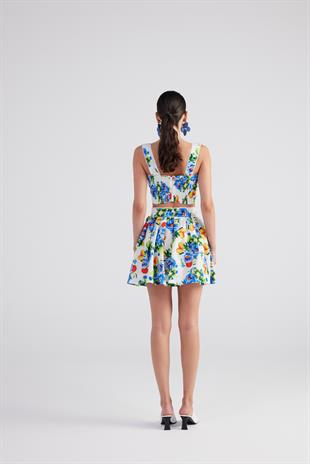 Gloplu Desenli Askılı Ravello Büstiyer Mavi