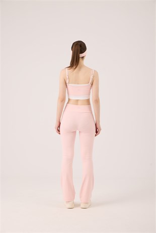 Yüksek Bel Flare Fabiola Tayt Pantolon Pembe