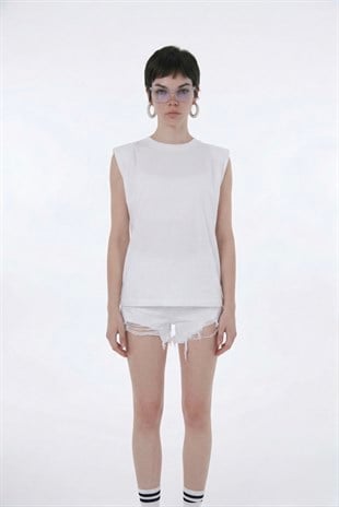 Pamuklu Unisex Kol Altı Açık Oversize Army Tshirt Beyaz