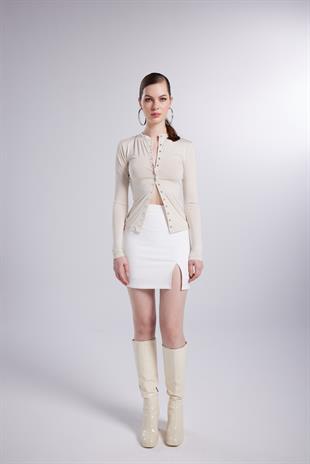 Yırtmaçlı Mini Panky Etek Beyaz