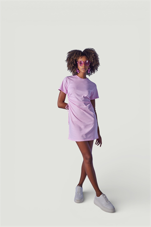 Bisiklet Yaka Kısa Kol Wex Tshirt Elbise Pembe