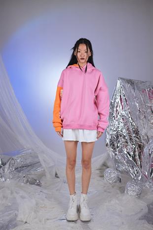 Kadın Pembe Oversize Baskılı Kapüşonlu Lenora Sweatshirt