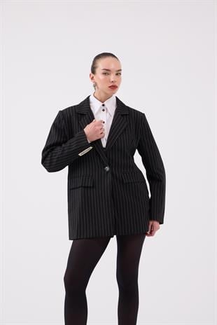 Strip Blazer Jacket Black