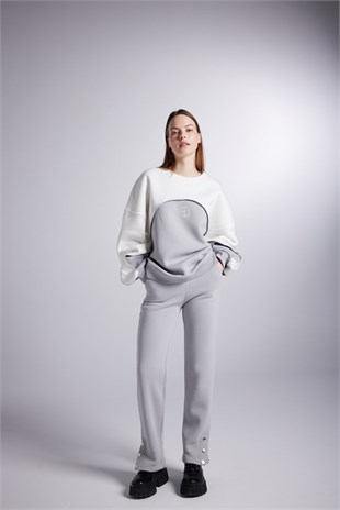 Şardonlu 3 İplik Kumaş Logolu Oversize Nola Sweatshirt Gri