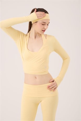 Bağlamalı Crop Kesim Ellen Bolero Sarı