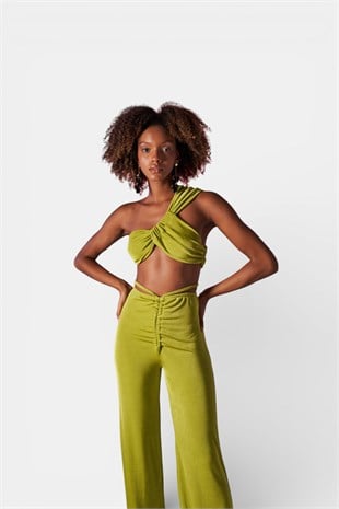 Omuz Detaylı Beatrice Crop Yeşil