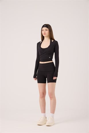 Beli Kıvrımlı Mini Kacie Şort Siyah