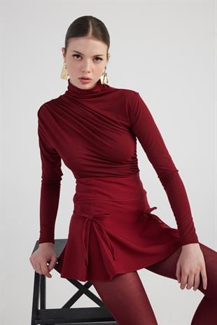 Drape Detaylı Balıkçı Yaka Fables Bluz Bordo